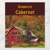 秋のワインラベルに赤い納屋 ワインラベル (シングルラベル)