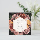 秋のワインレッドの花のSave the Dateフォト 招待状 (スタンド正面)