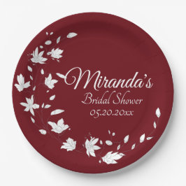 秋のワイン&ホワイトフローラブライダルシャワー ペーパープレート