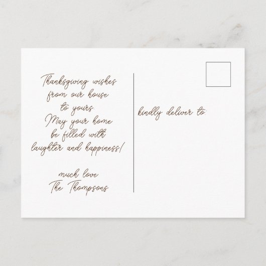 秋のワードアートハッピー感謝祭2022ブラウン ポストカード (裏面)