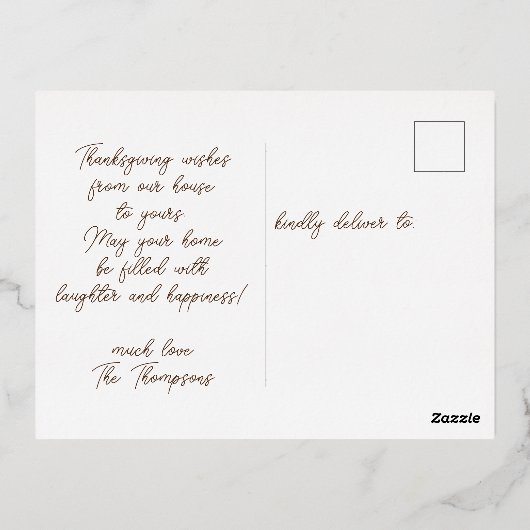 秋のワードアートハッピー感謝祭2025グラム実在 箔シーズンポストカード (裏面)