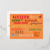 秋のワードアートハッピー感謝祭2025グラム実在 箔シーズンポストカード (正面/裏面)