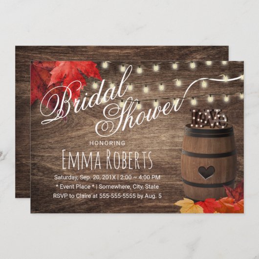 秋のワ素朴イン樽結婚ブライダルシャワー 招待状 (正面/裏面)