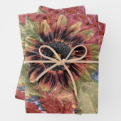 秋のヴィンテージひまわり素朴茶もみじ葉の ラッピングペーパーシート (インサイチュ)