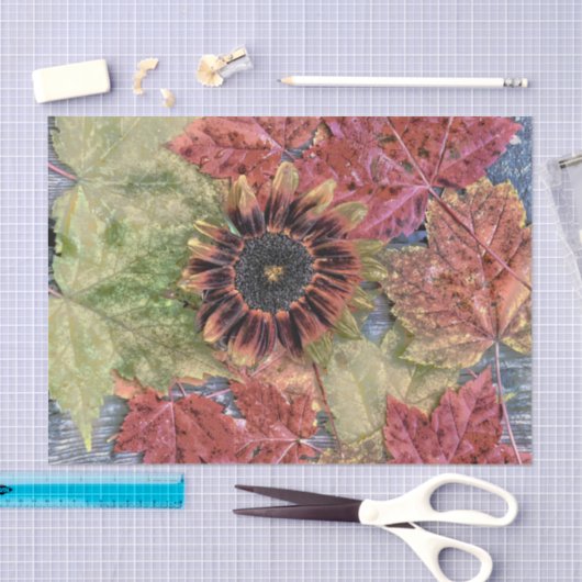 秋のヴィンテージひまわり素朴茶もみじ葉の 薄葉紙 (クラフト)