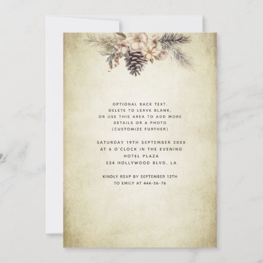 秋のヴィンテージエレガントフローラティアラキンセアニラ 招待状 (裏面)