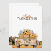 秋のヴィンテージトラックひまわり感謝祭 シーズンカード (正面/裏面)