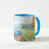 秋のヴィンテージピックアップとカボチャ マグカップ (正面右)