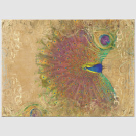 秋のヴィンテージピーコックフェザー金ゴールドデクページ 薄葉紙