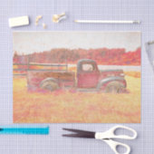秋のヴィンテージレトロ素朴レッドファームトラック 薄葉紙 (クラフト)