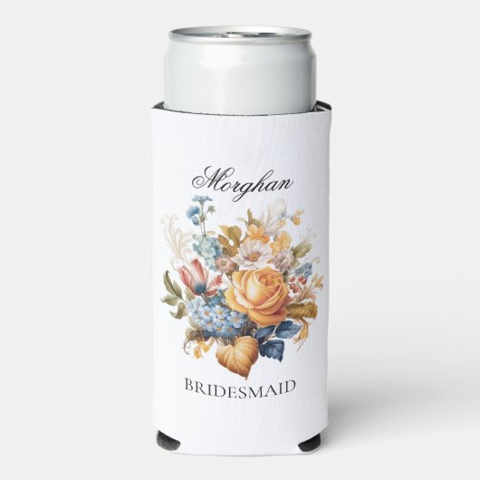 秋のヴィンテージ フラワー ブライドメイド プロポーズ ギフト スリム缶クーラー (Seltzer正面)
