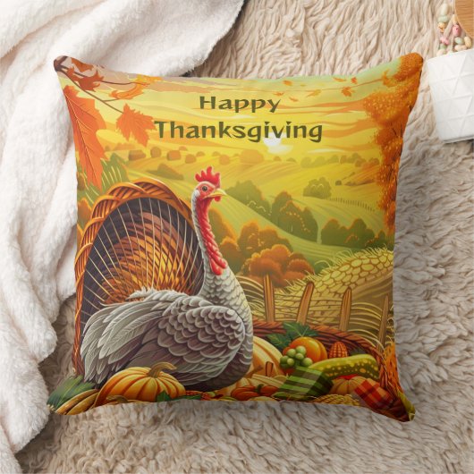 秋の七面鳥かぼちゃ感謝祭装飾用クッション クッション (ブランケット)
