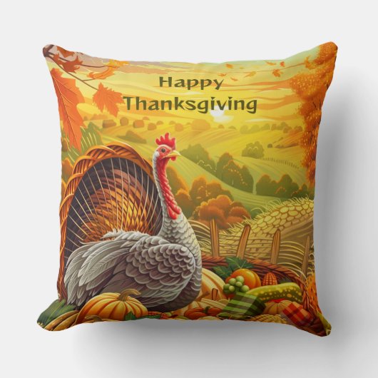 秋の七面鳥かぼちゃ感謝祭装飾用クッション クッション (正面)