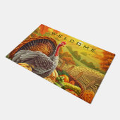 秋の七面鳥カボチャ幸せな感謝祭のフォーマット ドアマット (アングル)