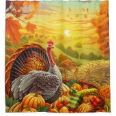 秋の七面鳥カボチャ感謝祭シャワーカーテン シャワーカーテン (正面)