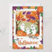 秋の不気味幽霊集まりハロウィングリーティング カード (裏面)