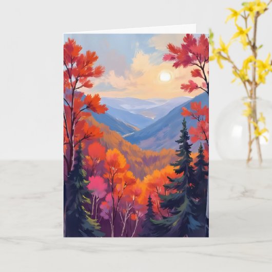 秋の丘 | 紅葉 水彩画 カード (黄色い花)