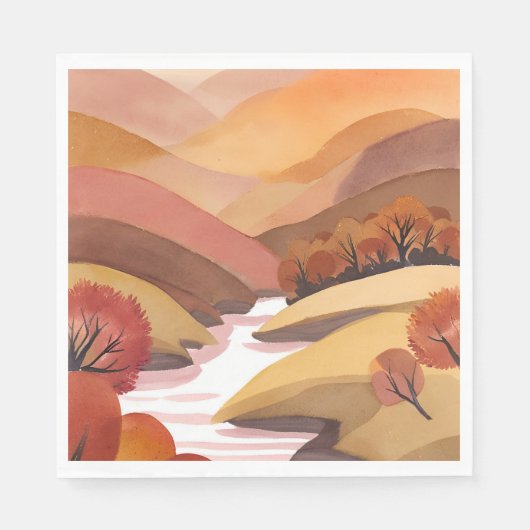 秋の住まい | 紅葉の水彩風景 スタンダードランチョンナプキン (正面)