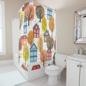 秋の優雅さ：水彩都市と木 シャワーカーテン (インサイチュ)