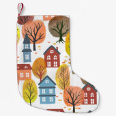 秋の優雅さ:水彩都市と木 スモールクリスマスストッキング (正面)