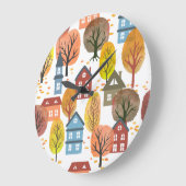 秋の優雅さ:水彩都市と木 ラージ壁時計 (傾斜)