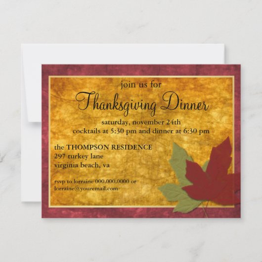 秋の優雅な感謝祭の招待状 招待状 (正面)