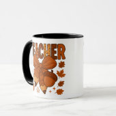 秋の先生コーヒーマグ – 秋の格子弓、どんぐり、 マグカップ (正面左)