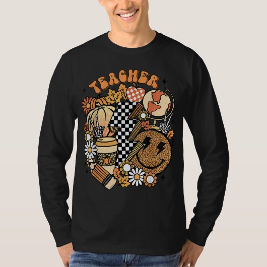 秋の先生 レトロな先生の生活 秋の感謝祭 Tシャツ (正面)
