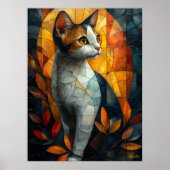 秋の光彩を放つステンドグラス猫 ポスター (正面)