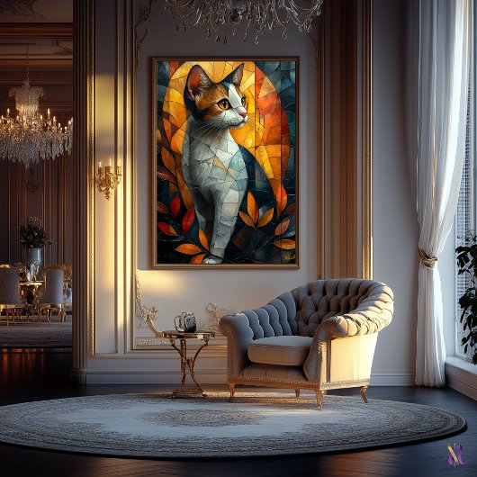 秋の光彩を放つステンドグラス猫 ポスター