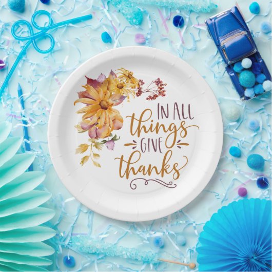 秋の全与え感謝していフローラ ペーパープレート