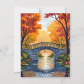秋の公園の橋 | 紅葉の水彩カード (正面)