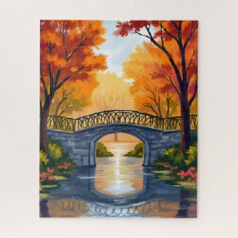 秋の公園の橋 | 紅葉の水彩画 ジグソーパズル