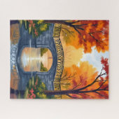 秋の公園の橋 | 紅葉の水彩画 ジグソーパズル (横)