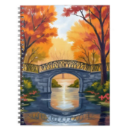 秋の公園の橋 | 紅葉の水彩画 ノートブック