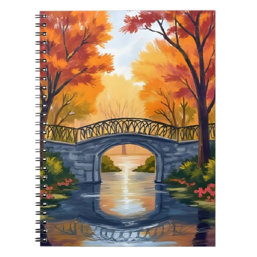 秋の公園の橋 | 紅葉の水彩画 ノートブック (正面)