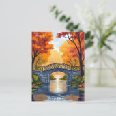 秋の公園の橋 | 紅葉の水彩画 ポストカード (スタンド正面)