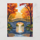 秋の公園の橋 | 紅葉の水彩画 ポストカード (正面)
