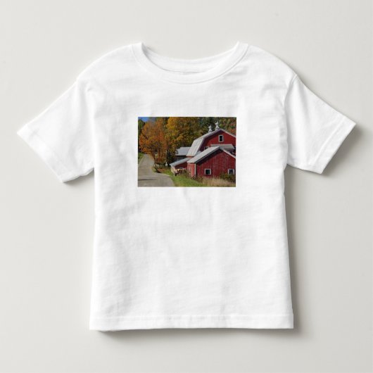 秋の典型的な田舎の納屋/農場のそばの道、 トドラーTシャツ (正面)