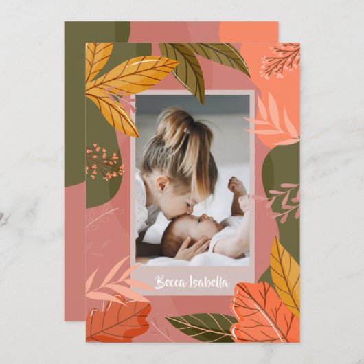 秋の写真の誕生のお知らせ シーズンカード (正面/裏面)