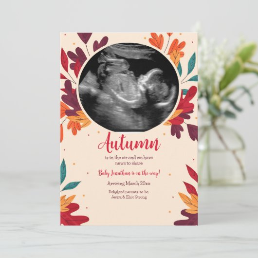 秋の写真妊娠発表 招待状 (スタンド正面)