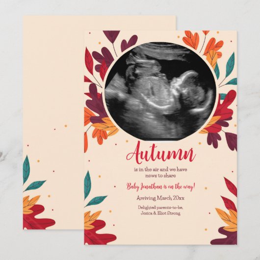 秋の写真妊娠発表 招待状 (正面/裏面)