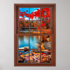 秋の写真窓の風景 – 幻想 ポスター