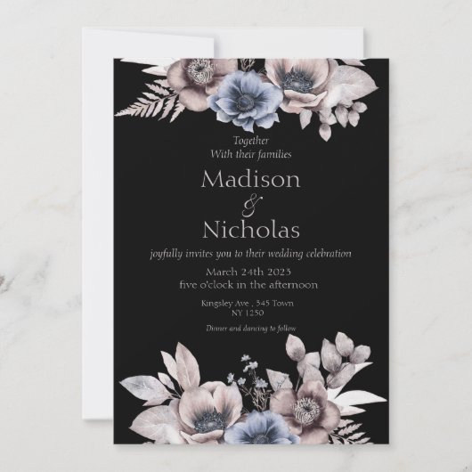 秋の冬のフローラダーク結婚式招待状 招待状 (正面)