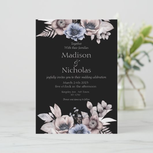 秋の冬のフローラダーク結婚式招待状 招待状 (スタンド正面)