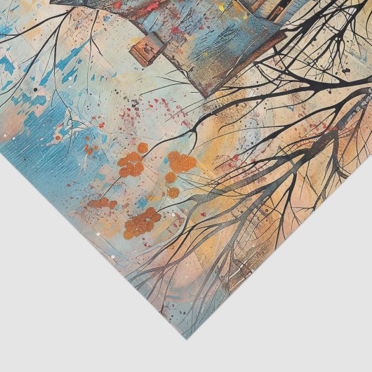 秋の切り離し時に見すぼらしい青い農家 薄葉紙 (詳細)