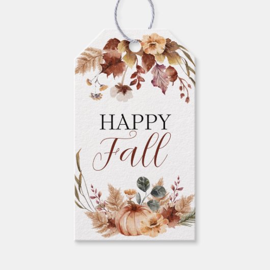 秋の初期のかぼちゃのファームハウスチェックプレイド ギフトタグ (正面)