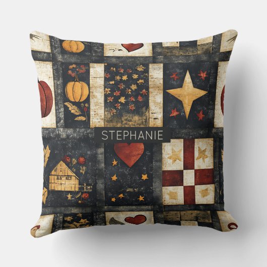 秋の初期のキルト模様 | ファームハウスハーベスト クッション (裏面)