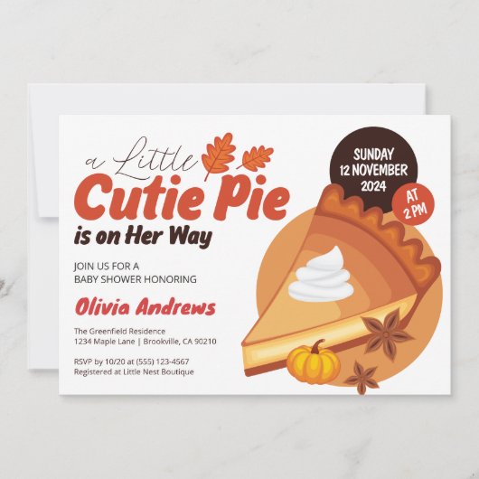 秋の到来と共にやってくる小さな天使のベビーシャワー 招待状 (正面)