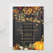 秋の到来を告げる小さなかぼちゃのベイビーシャワー 招待状 (正面)